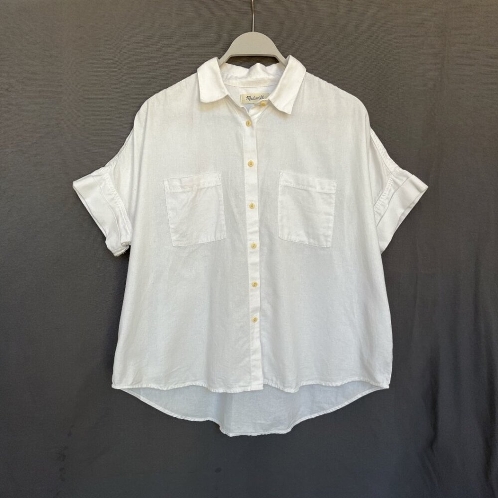 Madewell White Oversized Short Sleeve Button Up Shirt